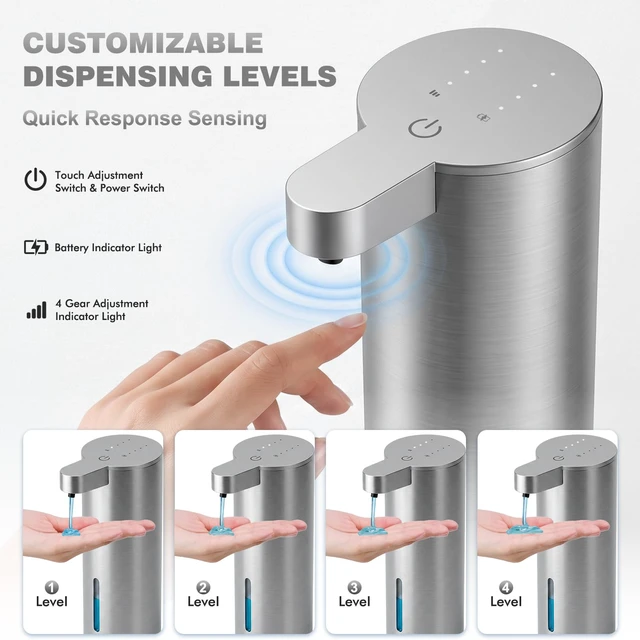 Alt view image 3 of 7 - Automatic Soap Dispenser, Stainless Touchless Liquid Soap Dispenser, Electric Auto Dish Soap Dispensers Wall Mount, 4 Adjustable Volumes for Kitchen & Bathroom