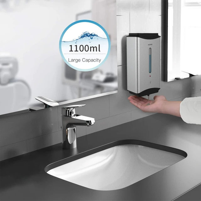 Alt view image 5 of 7 - Heavy Duty Automatic Soap Dispenser,37oz for Bathroom,Brushed Steel | 5-Level and Savety Key for Commercial(4*AA Batteries Not Included),Screw Wall Mount for Space-Saving,Stainless Steel AK1206