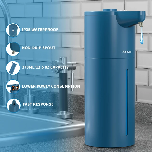 Alt view image 5 of 6 - Automatic Soap Dispenser Touchless, Hands-Free, Multi Adjustable Volume, Long Battery Life, Compatible with Thick & Thin Dish/Hand Soap for Bathroom and Kitchen, Easy for Toddlers, Blue