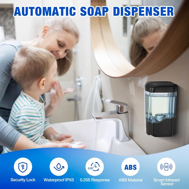Alt view image 6 of 7 - 4 Pack Automatic Soap Dispenser Touchless,600 ml / 20 oz Commercial Hand Soap Dispenser,Wall Mount Hand sanitizer Dispenser for Bathroom Offices Home Kitchen HotelBlack
