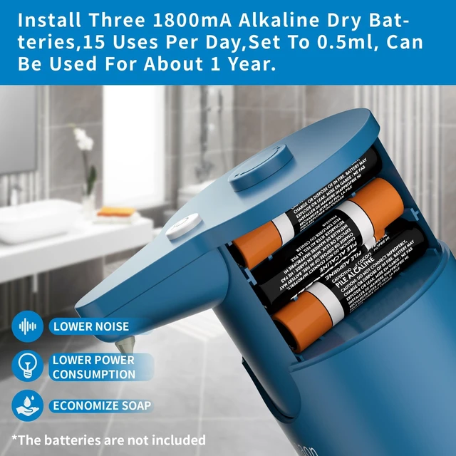 Alt view image 6 of 6 - Automatic Soap Dispenser Touchless, Hands-Free, Multi Adjustable Volume, Long Battery Life, Compatible with Thick & Thin Dish/Hand Soap for Bathroom and Kitchen, Easy for Toddlers, Blue