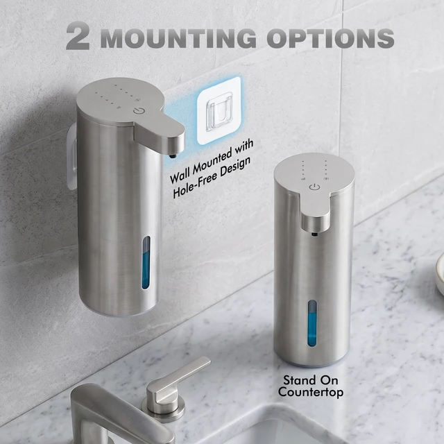 Alt view image 6 of 7 - Automatic Soap Dispenser, Stainless Touchless Liquid Soap Dispenser, Electric Auto Dish Soap Dispensers Wall Mount, 4 Adjustable Volumes for Kitchen & Bathroom