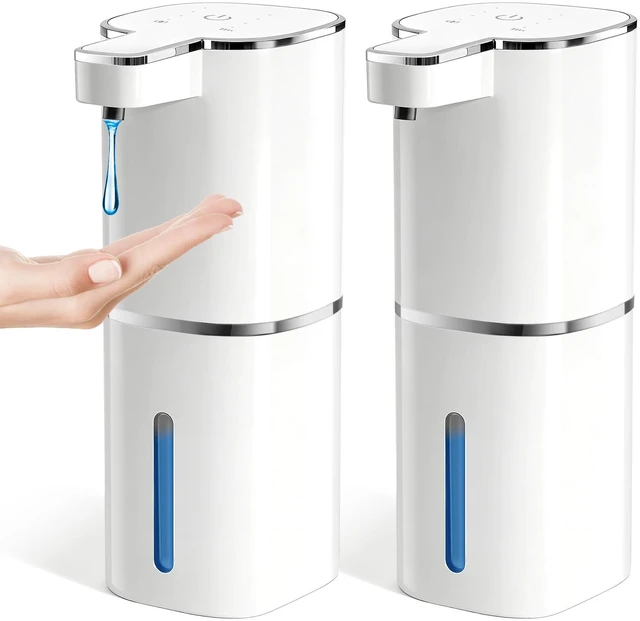 Main image of Automatic Soap Dispenser Touchless, 2 Pack White Auto Soap Dispensers for Bathroom and Kitchen, 15 Fl Oz Plastic Electric Hands Free Dish Liquid Dispensers Wall Mount with 1200 mAh Battery