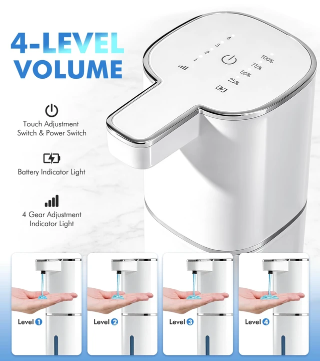 Alt view image 3 of 7 - Automatic Soap Dispenser Touchless, 2 Pack White Auto Soap Dispensers for Bathroom and Kitchen, 15 Fl Oz Plastic Electric Hands Free Dish Liquid Dispensers Wall Mount with 1200 mAh Battery