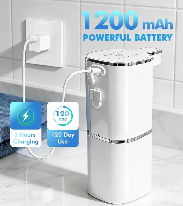 Alt view image 4 of 7 - Automatic Soap Dispenser Touchless, 2 Pack White Auto Soap Dispensers for Bathroom and Kitchen, 15 Fl Oz Plastic Electric Hands Free Dish Liquid Dispensers Wall Mount with 1200 mAh Battery