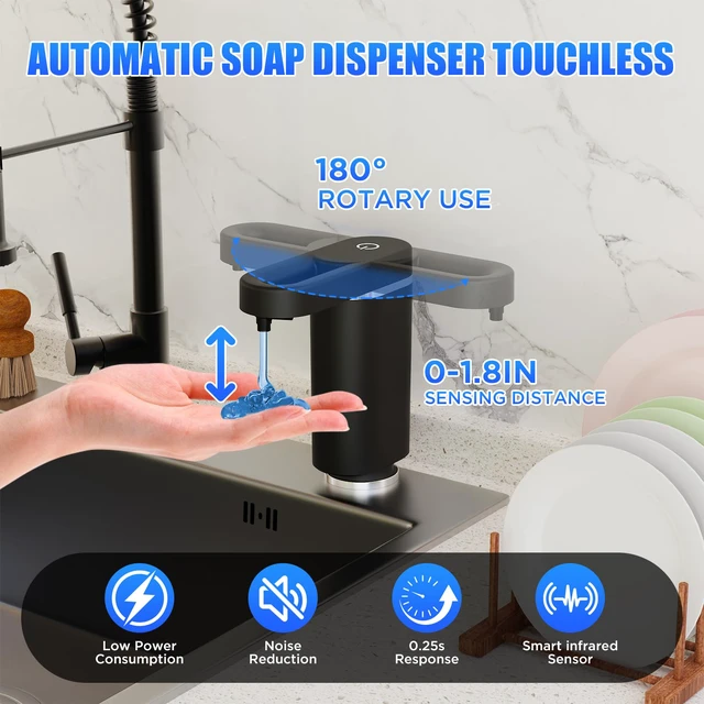 Alt view image 4 of 7 - Touch-Free Automatic Dish Soap Dispenser for Kitchen Sink | Plug-in Electric Sink Soap Pump,Leak-Proof Universal Fit with 35" No-Spill Tube Kit, Easy Install Sleek for kitchen& bathroom