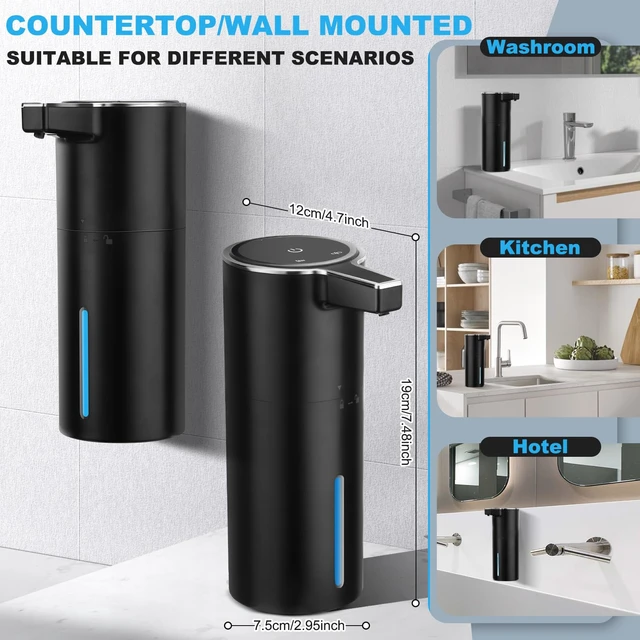 Alt view image 6 of 7 - Automatic Soap Dispenser Touchless, 13.5oz Rechargeable Liquid Pump | 4 Adjustable Liquid Levels, Countertop & Wall Mount, Electric Dish Hand Soap Dispenser for Kitchen Sink Bathroom Black