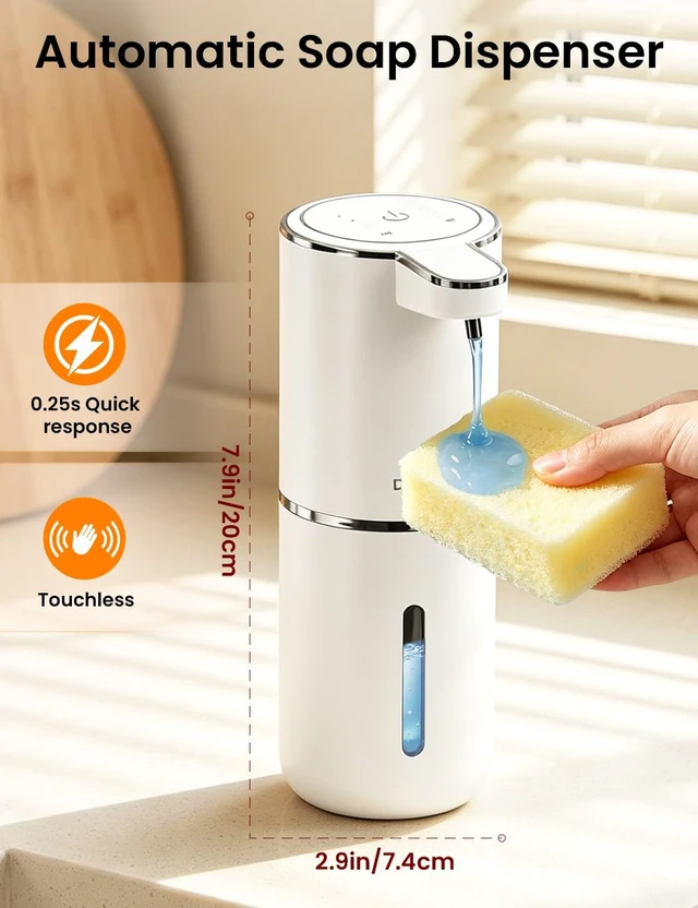 Alt view image 2 of 7 - Automatic Soap Dispenser Touchless, USB Rechargeable Hand Soap Dispenser, 4 Adjustable Soap Levels, IPX5 Waterproof, 12.8oz/380ml, Countertop or Wall Mounted for Bathroom and Kitchen, White