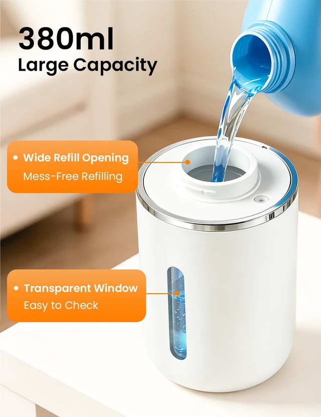 Alt view image 5 of 7 - Automatic Soap Dispenser Touchless, USB Rechargeable Hand Soap Dispenser, 4 Adjustable Soap Levels, IPX5 Waterproof, 12.8oz/380ml, Countertop or Wall Mounted for Bathroom and Kitchen, White