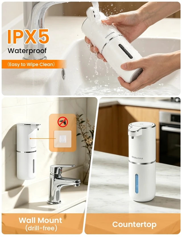 Alt view image 6 of 7 - Automatic Soap Dispenser Touchless, USB Rechargeable Hand Soap Dispenser, 4 Adjustable Soap Levels, IPX5 Waterproof, 12.8oz/380ml, Countertop or Wall Mounted for Bathroom and Kitchen, White