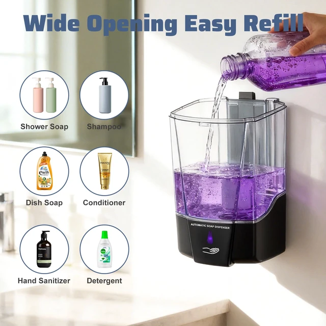 Alt view image 2 of 7 - 4 Pack Automatic Soap Dispenser Wall Mount,Touchless Liquid Soap Dispenser,Battery Operated,600 ml / 20 oz Commercial Hand Detergent Dispenser for Office Home Kitchen School Bathroom Hotel Restaurant