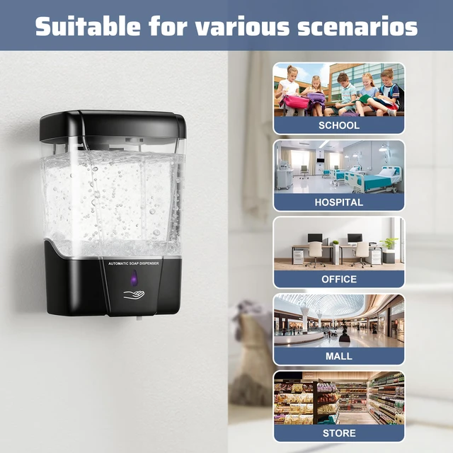 Alt view image 7 of 7 - 4 Pack Automatic Soap Dispenser Wall Mount,Touchless Liquid Soap Dispenser,Battery Operated,600 ml / 20 oz Commercial Hand Detergent Dispenser for Office Home Kitchen School Bathroom Hotel Restaurant
