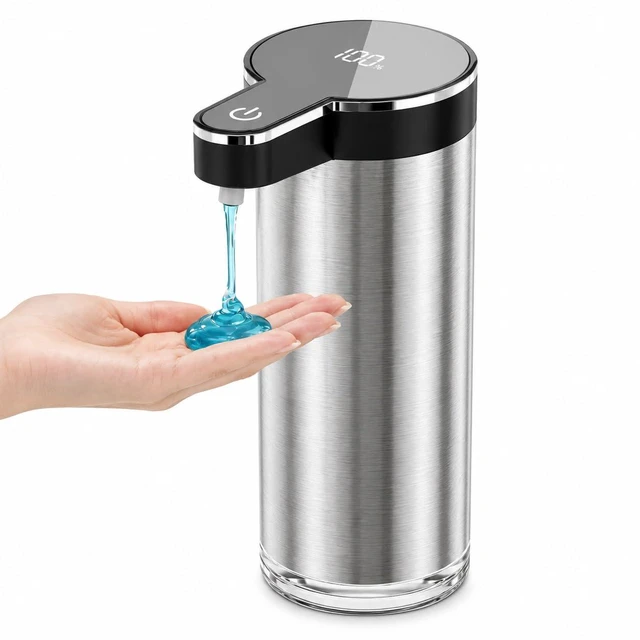 Main image of Automatic Liquid Soap Dispenser Touchless (Stainless Steel Black, Liquid) | 11.8 oz Capacity, 4 Adjustable Levels, USB Rechargeable Stainless Steel Hand Soap Dispenser for Kitchen & Bathroom Sinks