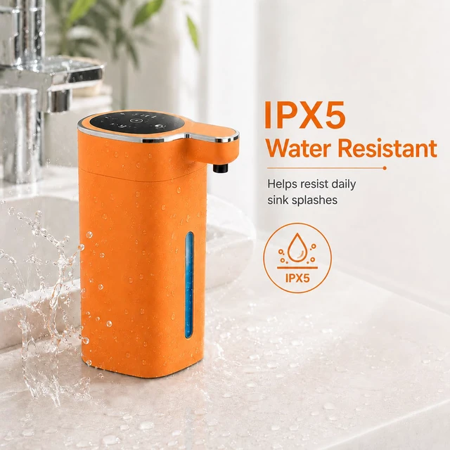 Alt view image 7 of 7 - Automatic Liquid Soap Dispenser Touchless, USB Rechargeable (Orange) | 14.2 oz Automatic Soap Dispenser, 4 Adjustable Levels, Touchless Hand Soap Dispenser for Bathroom and Kitchen Sink