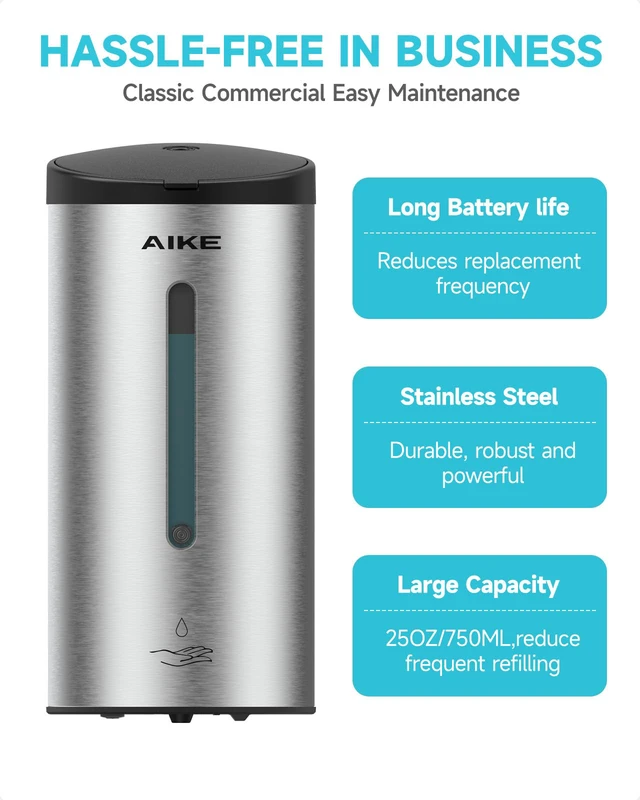 Alt view image 5 of 7 - Automatic Liquid Soap Dispenser,25oz Capacity for Bathroom,Brushed | No-Drill and Screw Wall Mount Install Design for Space-Saving,4*AA batteries(Not Included) Ensure Long Standby,Model AK1205E