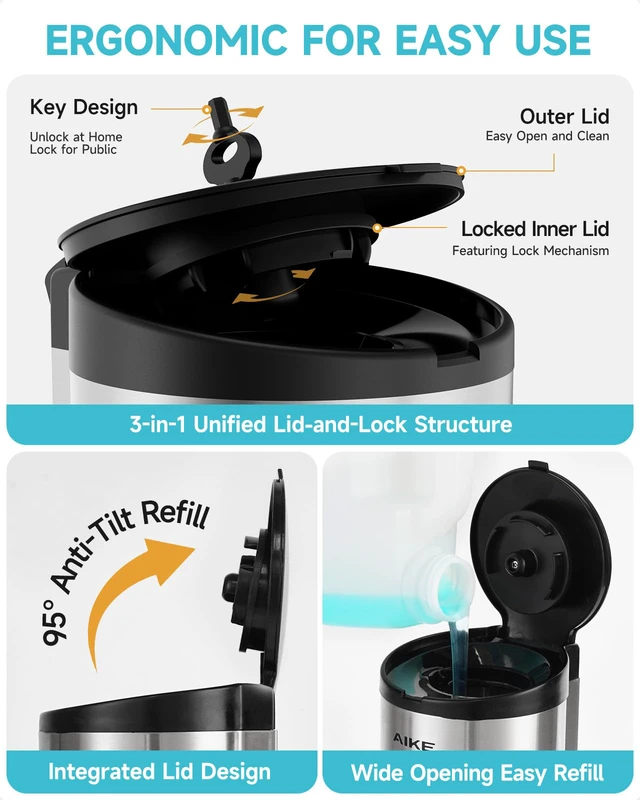 Alt view image 4 of 7 - Automatic Liquid Soap Dispenser,25oz Capacity for Bathroom,Brushed | No-Drill and Screw Wall Mount Install Design for Space-Saving,4*AA batteries(Not Included) Ensure Long Standby,Model AK1205E