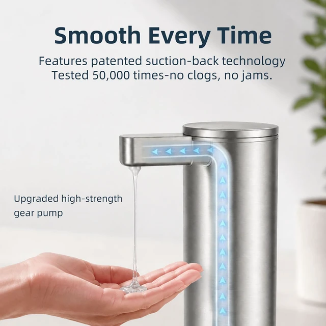 Alt view image 4 of 7 - Automatic Soap Dispenser - 9 oz Touchless Liquid Soap Dispenser for Kitchen and Bathroom, Rechargeable with 3 Adjustable Modes, Stainless Steel, USB Charging