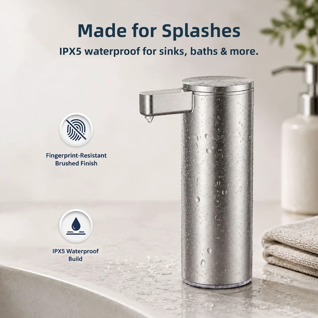 Alt view image 6 of 7 - Automatic Soap Dispenser - 9 oz Touchless Liquid Soap Dispenser for Kitchen and Bathroom, Rechargeable with 3 Adjustable Modes, Stainless Steel, USB Charging