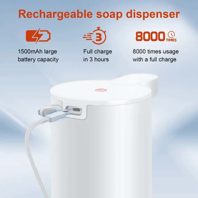 Alt view image 2 of 7 - Automatic Soap Dispenser: Rechargeable Touchless Foaming Soap Dispenser Stainless Steel Foam Soap Pump for Bathroom Kitchen Xmas Gift, 9oz, White