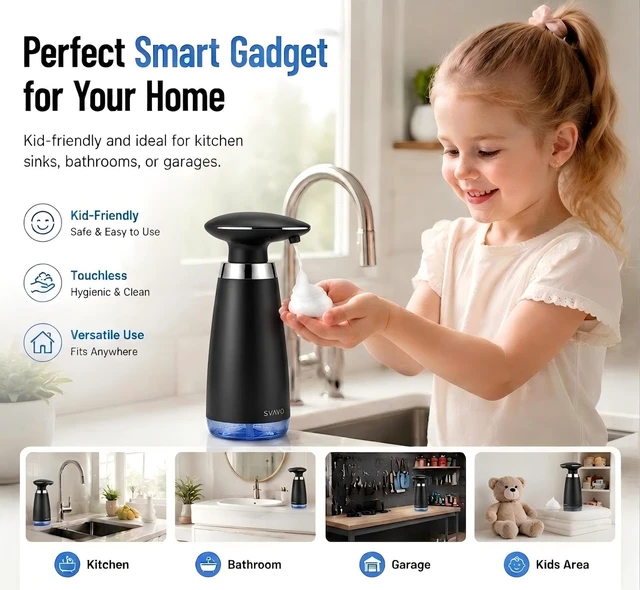 Alt view image 6 of 7 - Automatic Foaming Soap Dispenser - Type-C Rechargeable Touchless Soap Pump for Kitchen Sink, Bathroom & Garage, 350ml (12 fl.oz) with Auto-Clean Mode, Modern Heavy Duty Smart Home Gadget, Black
