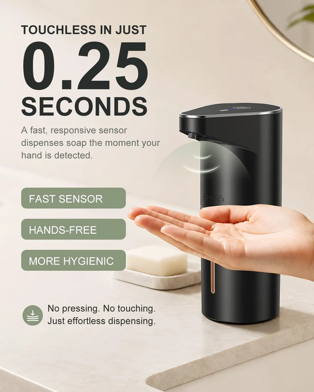 Alt view image 2 of 7 - Automatic Liquid Soap Dispenser, 3 Levels for Kitchen and Bath | For Hand and Dish Soap, Responsive Sensor, Type-C Charging, 90-day Use, Wall Mountable, IPX5 Waterproof, 350ML, Black Gel
