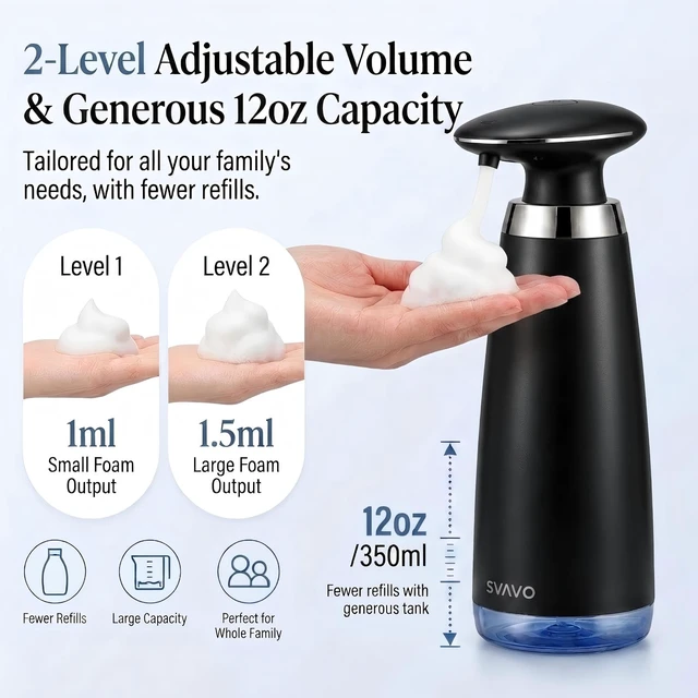 Alt view image 7 of 7 - Automatic Foaming Soap Dispenser - Type-C Rechargeable Touchless Soap Pump for Kitchen Sink, Bathroom & Garage, 350ml (12 fl.oz) with Auto-Clean Mode, Modern Heavy Duty Smart Home Gadget, Black