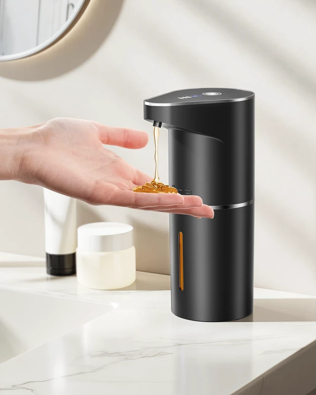 Main image of Automatic Liquid Soap Dispenser, 3 Levels for Kitchen and Bath | For Hand and Dish Soap, Responsive Sensor, Type-C Charging, 90-day Use, Wall Mountable, IPX5 Waterproof, 350ML, Black Gel