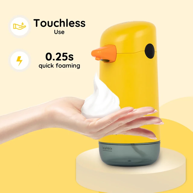 Alt view image 3 of 7 - Automatic Foaming Soap Dispenser, Yellow Duck Touchless for Kids | Cute Soap Dispenser for Bathroom & Kitchen Sinks, Hands-Free Infrared Sensor, Battery Powered Pump, Waterproof Design