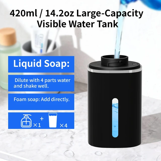 Alt view image 5 of 7 - Automatic Foaming Soap Dispenser, USB Rechargeable (Black, Foaming) | Touchless 14.2 oz Foaming Soap Dispenser with 4 Adjustable Levels for Bathroom and Kitchen