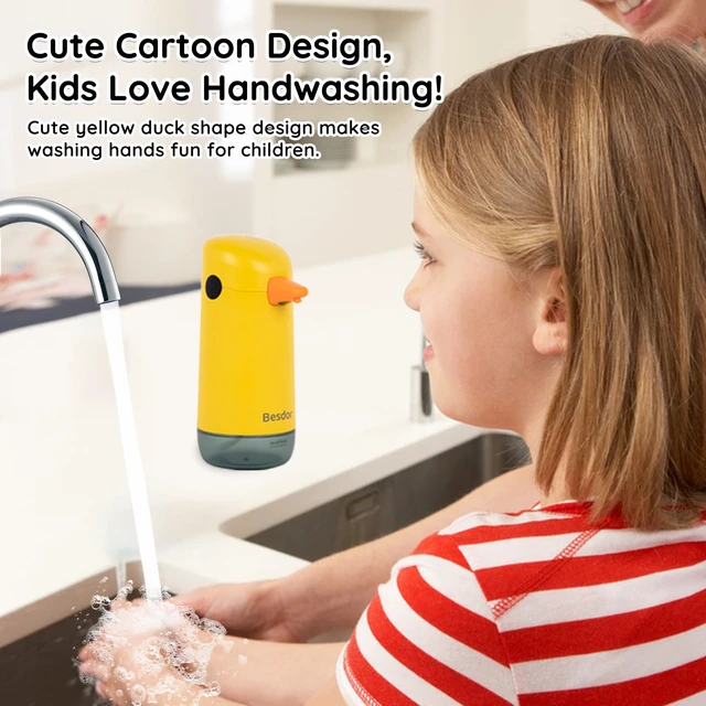 Alt view image 4 of 7 - Automatic Foaming Soap Dispenser, Yellow Duck Touchless for Kids | Cute Soap Dispenser for Bathroom & Kitchen Sinks, Hands-Free Infrared Sensor, Battery Powered Pump, Waterproof Design