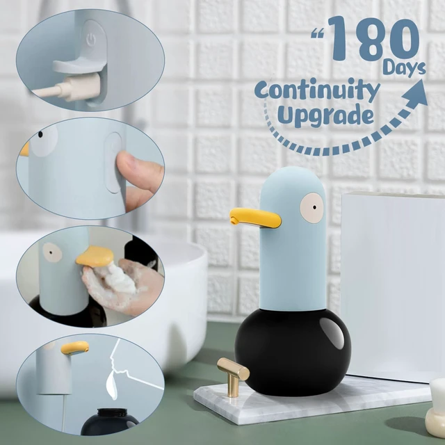 Alt view image 3 of 7 - Automatic Foaming Soap Dispenser Duck Head Soap Dispenser | 2-Speed Adjustable Touchless Cute Foaming Hand Soap Dispenser for Bathroom Kitchen, USB Rechargeable, 13.5oz (Blue)