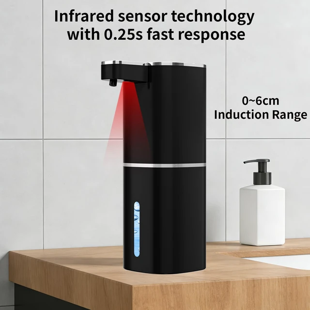 Alt view image 7 of 7 - Automatic Foaming Soap Dispenser, USB Rechargeable (Black, Foaming) | Touchless 14.2 oz Foaming Soap Dispenser with 4 Adjustable Levels for Bathroom and Kitchen