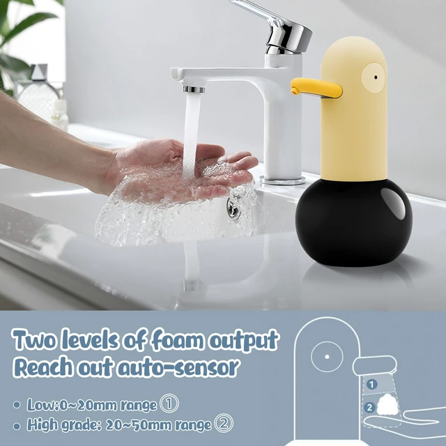 Alt view image 4 of 7 - Automatic Foaming Soap Dispenser Duck Head Soap Dispenser | 2-Speed Adjustable Touchless Cute Foaming Hand Soap Dispenser for Bathroom Kitchen, USB Rechargeable, 13.5oz (Blue)