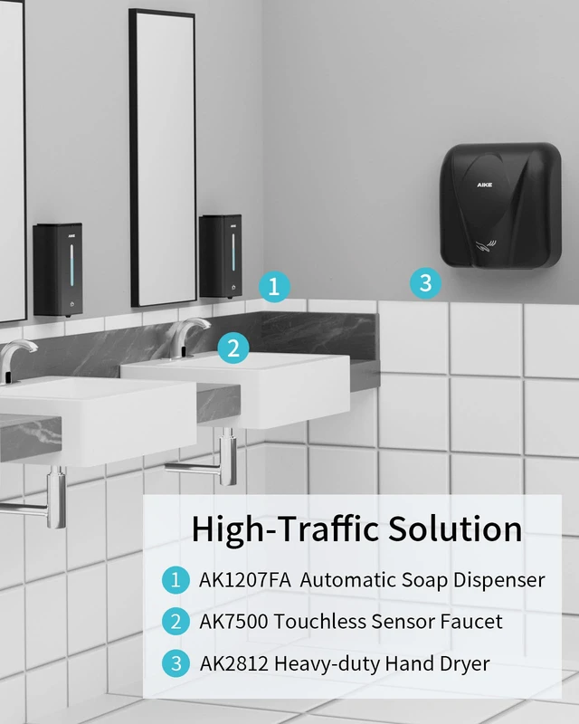 Alt view image 7 of 7 - Automatic Foam Soap Dispenser 33.8oz for Bathroom,Matteblack AK1207FA | Rich Foam and Steel Finish,5-Level Adjustable and Key for Commercial(Battery Not Included),Screw Wall Mount for Space-Saving