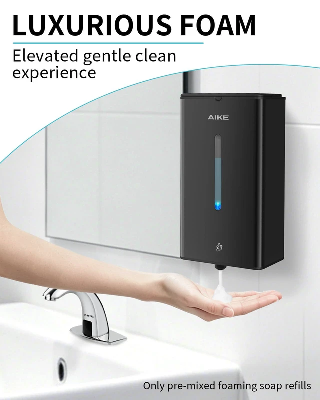Alt view image 3 of 7 - Automatic Foam Soap Dispenser 33.8oz for Bathroom,Matteblack AK1207FA | Rich Foam and Steel Finish,5-Level Adjustable and Key for Commercial(Battery Not Included),Screw Wall Mount for Space-Saving