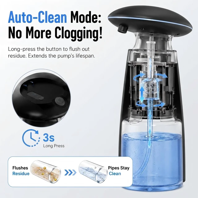 Alt view image 4 of 7 - Automatic Foaming Soap Dispenser - Type-C Rechargeable Touchless Soap Pump for Kitchen Sink, Bathroom & Garage, 350ml (12 fl.oz) with Auto-Clean Mode, Modern Heavy Duty Smart Home Gadget, Black