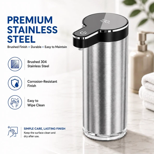 Alt view image 4 of 7 - Automatic Liquid Soap Dispenser Touchless (Stainless Steel Black, Liquid) | 11.8 oz Capacity, 4 Adjustable Levels, USB Rechargeable Stainless Steel Hand Soap Dispenser for Kitchen & Bathroom Sinks