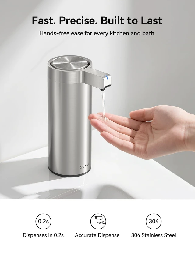 Alt view image 2 of 7 - Touchless Automatic Soap Dispenser Clog-Free Pump, 0.2s Fast Sensor, USB-C Rechargeable, Smudge-Resistant Stainless Steel, for Kitchen & Bathroom Soap Dispenser