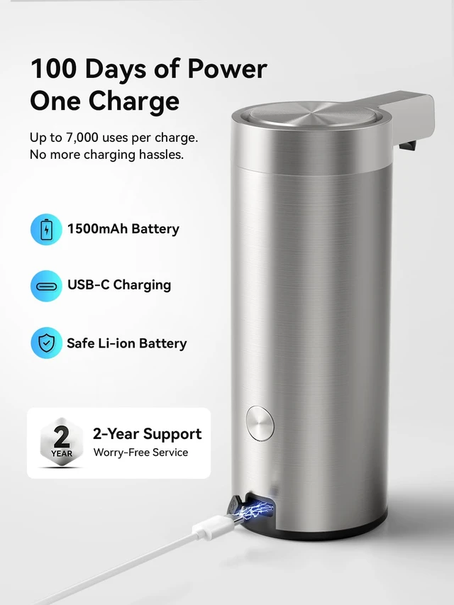 Alt view image 5 of 7 - Touchless Automatic Soap Dispenser Clog-Free Pump, 0.2s Fast Sensor, USB-C Rechargeable, Smudge-Resistant Stainless Steel, for Kitchen & Bathroom Soap Dispenser