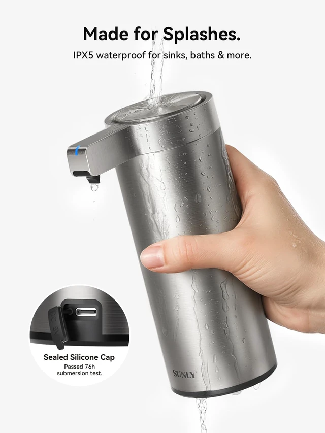 Alt view image 7 of 7 - Touchless Automatic Soap Dispenser Clog-Free Pump, 0.2s Fast Sensor, USB-C Rechargeable, Smudge-Resistant Stainless Steel, for Kitchen & Bathroom Soap Dispenser