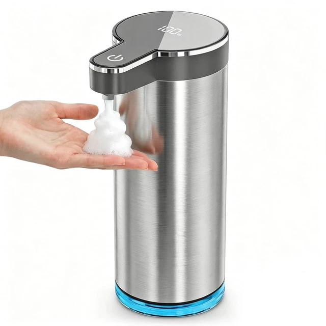 Main image of Automatic Foaming Soap Dispenser(IPX5 Waterproof, 12oz/350ml | Touchless Rechargeable Soap Dispenser for Kitchen & Bathroom, Stainless Steel, 4 Adjustable Foam Levels, USB-C