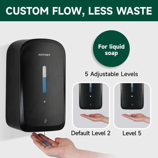 Alt view image 6 of 7 - Commercial Automatic Soap Dispenser 34oz Large Capacity Wall-Mounted | Touchless Liquid Dispenser, Five-Level Adjustment, Ideal for High-Traffic Bathroom, Restroom, Durable Wall-Mount Installation