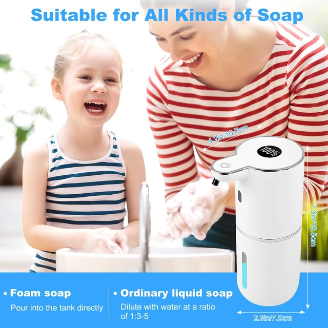 Alt view image 2 of 7 - Automatic Soap Dispenser,6-Level Foaming Hand Soap Dispenser,Touchless Dish Soap Dispenser for Kitchen Bathroom,Ipx5 Waterproof,1200mah Rechargeable,12.8oz/380ml,Wall Mount & Countertop