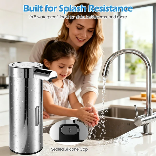 Alt view image 5 of 7 - Automatic Soap Dispenser Touchless Soap Dispenser, 360 ML Rechargeable Sensor Pump with 304 Stainless Steel, 3-Level Adjustable, Water-Resistant for Kitchen Bathroom, Silver