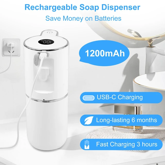 Alt view image 6 of 7 - Automatic Soap Dispenser,6-Level Foaming Hand Soap Dispenser,Touchless Dish Soap Dispenser for Kitchen Bathroom,Ipx5 Waterproof,1200mah Rechargeable,12.8oz/380ml,Wall Mount & Countertop