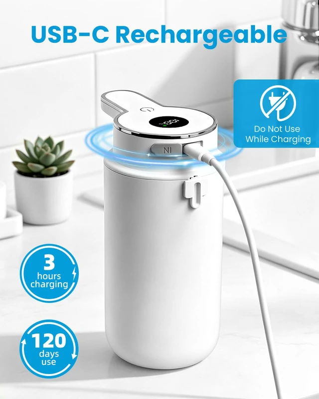 Alt view image 5 of 7 - Touchless Automatic Liquid Soap Dispenser, Rechargeable White | Clog-Free Pump,Whisper-Quiet Motor,6 Adjustable Levels,1200mah Battery,countertop & wall mount,IPX5,Kitchen & Bathroom
