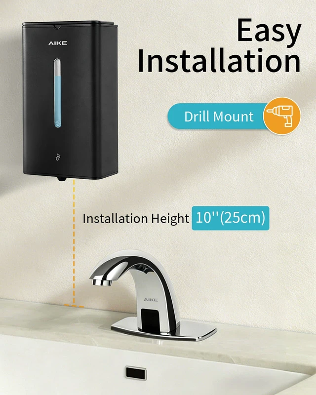 Alt view image 2 of 7 - Heavy Duty Automatic Soap Dispenser,33.8oz for Bathroom,Matteblack | 5-Level and Savety Key for Commercial(4*AA Batteries Not Included),Screw Wall Mount for Space-Saving,Stainless Steel AK1207