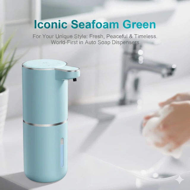 Alt view image 2 of 7 - P11 Seafoam Green Automatic Foaming Soap Dispenser, Touchless Sensor for Aesthetic Bathroom Decor, 4-Level Adjustable, USB-C Rechargeable 380ml, Wall Mounted or Countertop for Kitchen and Bathroom
