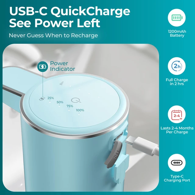 Alt view image 4 of 7 - P11 Seafoam Green Automatic Foaming Soap Dispenser, Touchless Sensor for Aesthetic Bathroom Decor, 4-Level Adjustable, USB-C Rechargeable 380ml, Wall Mounted or Countertop for Kitchen and Bathroom