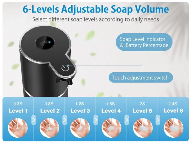 Alt view image 3 of 7 - Automatic Liquid Soap Dispenser with 6 Levels Soap Adjustable, Rechargeable | Digital Display, 12.8oz, Wall Mount, Waterproof, Touchless, Suitable for Hand & Dish Soap, Perfect for Kitchen,Bathroom